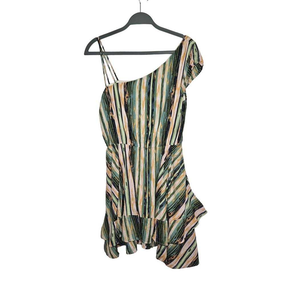 Free People Striped Asymmetrical Ruffle‎ Dress Double Straps Multicolor  S